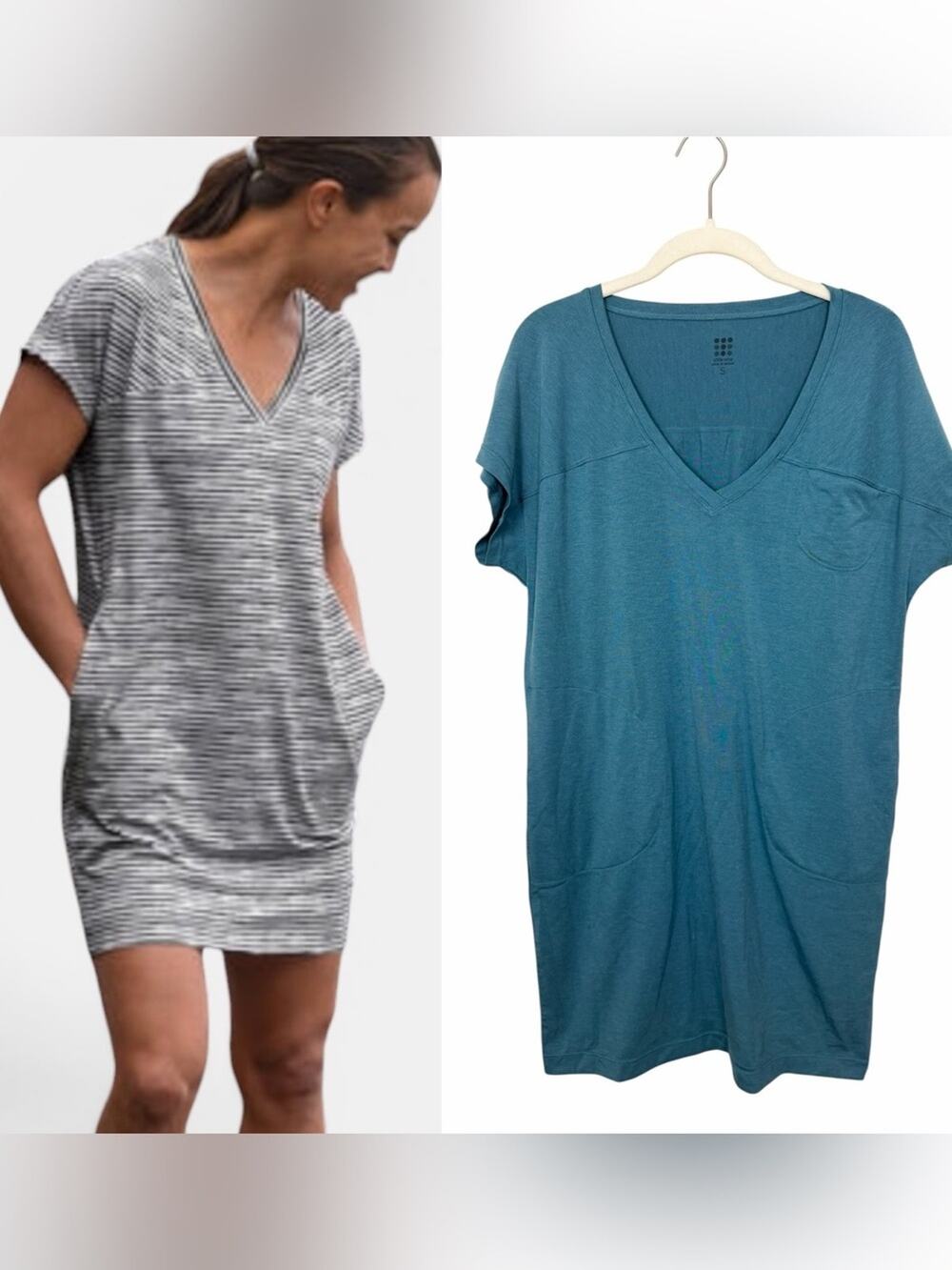 Title Nine Hiolani V Neck T-Shirt Dress in Lake Blue sz S